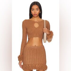 MAJORELLE Ella Sweater Top Knit Fringe REVOLVE Brown Festival TicTok Trend